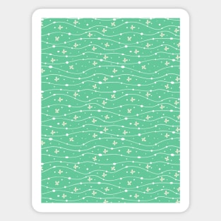 Green Wavy Lines, Dots and Flowers Pattern Sticker